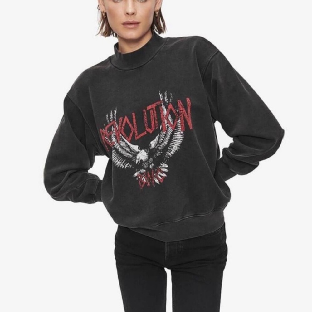 Anine Bing Revolution Saint Sweatshirt in Washed Black